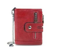 TLMDXTEU Mens Wallet with Chain Men's Women's Soft Leather Wallet Mini Vintage(Red)