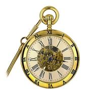 TLMDXTEU Pocket Watches for Men Retro Automatic Mechanical Movement Pocket Watch Vintage(Gold)