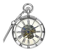 TLMDXTEU Pocket Watches for Men Retro Automatic Mechanical Movement Pocket Watch Vintage(White)