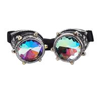 TLMDXTEU Steampunk Goggles Colorful Lens Punk Glasses Kaleidoscope Steampunk Goggles Round Vintage Goth Cosplay(Ancient silver)