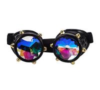 TLMDXTEU Steampunk Goggles Colorful Lens Punk Glasses Kaleidoscope Steampunk Goggles Round Vintage Goth Cosplay(Noir)