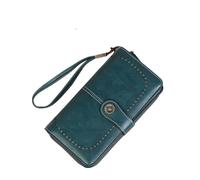 TLMDXTEU Wallet for Women RFID Anti-Theft Brush Women's Wallet Long Zipper Ladies Long Purse(Green)