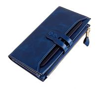 TLMDXTEU Women's Long Wallet RFID Women's Wallet Leather Buckle Long Multi Clip Large Capacity(Peacock Blue)