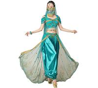 TLMNU Aladdin Halloween costume Princess costume Belly Dance Jasmine costume Peacock blue Small