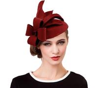 TLMNU Fascinator Hats for Women - Tea Party 100% Wool Hats Fascinators Kentucky Headband Felt Derby Hat Wedding Cocktail Mesh, B4-winered, One Size