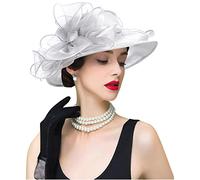 TLMNU Organza Fascinator Hat - Women’s Wide Brim Church Bridal Tea Party Wedding Hat, 01a-silver Gray, One Size