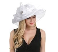 TLMNU Organza Fascinator Hat - Women’s Wide Brim Church Bridal Tea Party Wedding Hat, 02a-white, One Size