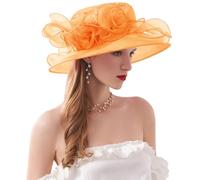 TLMNU Organza Fascinator Hat - Women¡¯s Wide Brim Church Bridal Tea Party Wedding Hat, 04-orange, One Size