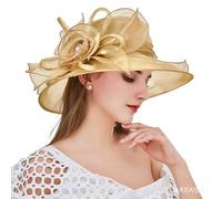 TLMNU Organza Fascinator Hat - Women's Wide Brim Church Bridal Tea Party Wedding Hat