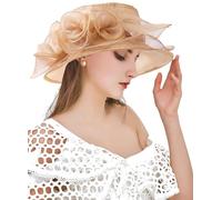 TLMNU Organza Fascinator Hat - Women's Wide Brim Church Bridal Tea Party Wedding Hat