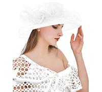 TLMNU Organza Fascinator Ladies Hat - Women's Wide Brim Church Bridal Tea Party Wedding Hat, 04purewhite, One Size