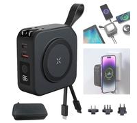 Tlsic Powerpack Universal 5 in 1 Travel Power Bank - for Magsafe Battery Pack,10000mAh Power Bank with Built in Cable - Wireless Portable Charger for iPhone 15/15 Pro/ProMax, iPhone 14/13/12 Series