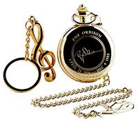 TLV Roy Orbison Signed Gold Pocket Watch with 24k Gold Coated Musical Note Keyring 24 Carat Plated in Wooden Gift Set in Case