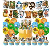 TLXNN Brainrot Animal Birthday Party Decorations - Tung Tung Tung Sahur Happy Birthday Decoration Banner Cake Topper Balloon for Girls Boys Anime Theme Party Supplie