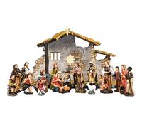 TLY Tabletop Scenes Nativity Figurine Set, 20pcs Earth Tones Brown Resin Nativity Scene Stable & Figures, Christmas Decoration