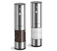 TLYSXPRO Electric Salt and Pepper Grinder Set, USB Rechargeable, Stainless Steel Automatic Salt and Pepper Mill Grinder with Adjustable Coarseness, LED Light, Refillable (2 Packs)