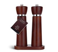 TLYSXPRO Wooden Salt and Pepper Grinder Set - Refillable Salt and Pepper Mill with Adjustable Upgraded Large Size Ceramic Burr - Manual Pepper Grinder with Beech Wood Body - 8.3” Tall (Chestnut)