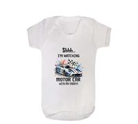 TM THREADS Baby Bodysuit, Shhh I'm Watching Motor Car with My Daddy, Racing Car Theme, Baby Top Outfit (white, 0-3 months)