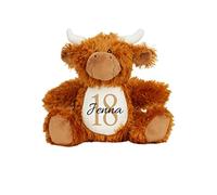 TM THREADS Personalised 18th Birthday Highland cow Soft Toy, Happy Birthday Celebration Long Horn Highland Cow, 18 and Name