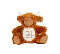 TM THREADS Personalised Highland Cow Plush Toy, 21st Birthday Gift, Custom Name Stuffed Animal
