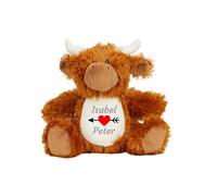 TM THREADS Personalised Highland Cow Plush with Heart and Arrow Design, Customisable Couple Names, Valentine's Gift for Adults