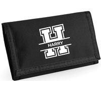 TM THREADS Personalised Initial Ripper Wallet for Kids & Teens, Custom Name Nylon Fold Wallet, Boys Pocket Gift (Black)