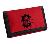 TM THREADS Personalised Initial Ripper Wallet for Kids & Teens, Custom Name Nylon Fold Wallet, Boys Pocket Gift (Red)