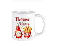 TM THREADS Personalised Ketchup and Fries Design Ceramic Mug, Custom Name Valentine's Day Gift, White