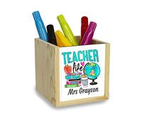 TM THREADS Personalised Teacher Pen Pot, Wooden Pen Pot, Custom Teacher Pencil Pot, TA Gift, Teacher Thank You Present, Teacher Life Desk Tidy