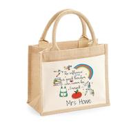 TM THREADS Personalised Teacher Quote Jute & Cotton Bag with Customisable Name, Modern Wild Flowers Tote Bag,Teacher Gifts, Leaving End of Term Gift