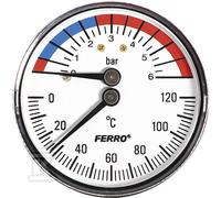 TM63A 63mm 1/2" Axial Thermomanometer 0-6bar 0-120°C