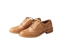 TMA EYES Women's Lace Up Retro Oxford Shoes with Chunky Heels,Business Shoes (Beige,4.5)