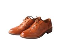 TMA EYES Women's Lace Up Retro Oxford Shoes with Chunky Heels,Business Shoes (Camel,4)