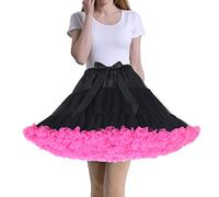 Tmade Women's Tulle Petticoat Tutu Party Multi-Layer Puffy Cosplay Skirt, BlackRoseRed, Length 40cm, Waist 56-100cm