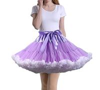 Tmade Women's Tulle Petticoat Tutu Party Multi-Layer Puffy Cosplay Skirt, PurpleWhite, Length 40cm, Waist 56-100cm