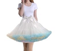 Tmade Women's Tulle Petticoat Tutu Party Multi-Layer Puffy Cosplay Skirt, White+Multicolor, Length 40cm, Waist 56-100cm