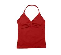Longline Strappy Top Sports Yoga Vest Women's Fitness Tank Top Gym Beautiful Open Back Bra Running Workout Halter (Christmas Red,S)