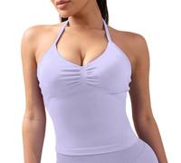 Longline Strappy Top Sports Yoga Vest Women's Fitness Tank Top Gym Beautiful Open Back Bra Running Workout Halter (Lavender Purple,XS)