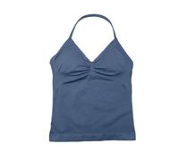 Longline Strappy Top Sports Yoga Vest Women's Fitness Tank Top Gym Beautiful Open Back Bra Running Workout Halter (Blue Gray,S)
