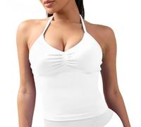 Longline Strappy Top Sports Yoga Vest Women's Fitness Tank Top Gym Beautiful Open Back Bra Running Workout Halter (Light Gray,XS)