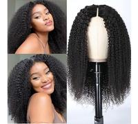 Tmbitto Human Hair 180% Density V Part Curly Wig, 20 Inch, Natural Black Color, Upgrade U Part Wig, No Glue, No Leave Out, Afro Kinky Curly Wigs