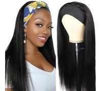 Tmbitto Straight Headband Wig Human Hair Glueless Wear and Go No Lace Beginner Friendly Wigs for Black Women Natural Black 150% Density Brazilian Virgin Hair 16 Inch