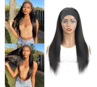 Tmbitto Straight Headband Wig Human Hair Glueless Wear and Go No Lace Beginner Friendly Wigs for Black Women Natural Black 150% Density Brazilian Virgin Hair 22 Inch