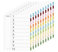 TMBMLPP 10 Pack File Dividers A4, 1-10 Part Dividers A4, Coloured Page Dividers, Ring Binder Dividers, File Dividers for Lever Arch, Subject Dividers, for Office School Index Dividers