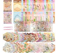 TMBMLPP 40 Sets DIY 3D Sticker Scene Book, Miniature Scene Stickers Book, Creative Scene Sticker Books, 40 Scenes, 60 Reusable PET Stickers, 2 Tweezers, Sticker Therapy Kit, for Adults and Kids