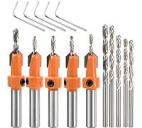 TMBMLPP 5pcs Quick Change 6.35mm Adjustable Hex Countersink Drill Bit Set, includs 5 Woodworking Countersink Bits and5 Replaceable Bits & 5 Wrenches, for Wood - 2.8-4mm Tapered Drill Bits (Round)