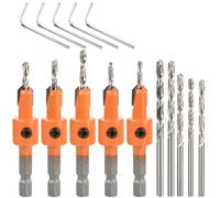 TMBMLPP 5pcs Quick Change 6.35mm Adjustable Hex Countersink Drill Bit Set, includs 5 Woodworking Countersink Bits and5 Replaceable Bits & 5 Wrenches, for Wood - 2.8-4mm Tapered Drill Bit (Hexagonal)
