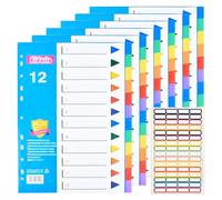 TMBMLPP A4 File Dividers - 6-Pack, 12-Part Ring Binder with Sticky Folder, Color-Lever Arch for School/Office