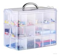 TMBMLPP Craft Storage Box with Compartments, 3-Tier 30 Sections Plastic Compartment Box with Handle, Stackable Removable Multi Compartment Storage Boxes, for Beads, Jewellery, Small Items - Clear
