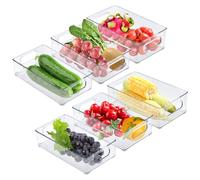 TMBMLPP Fridge Storage Organiser, 6 Pack Stackable Fridge Organisers, Fridge Organiser with Handles, Clear Fridge Drawers Pull-Out Storages, Fridge Storage Containers, for Refrigerator Kitchen - L/M/S